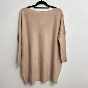 Esther Penn Beige Loose Fit Knit Sweater Dress Boat Neck Size S/M  Short Comfy